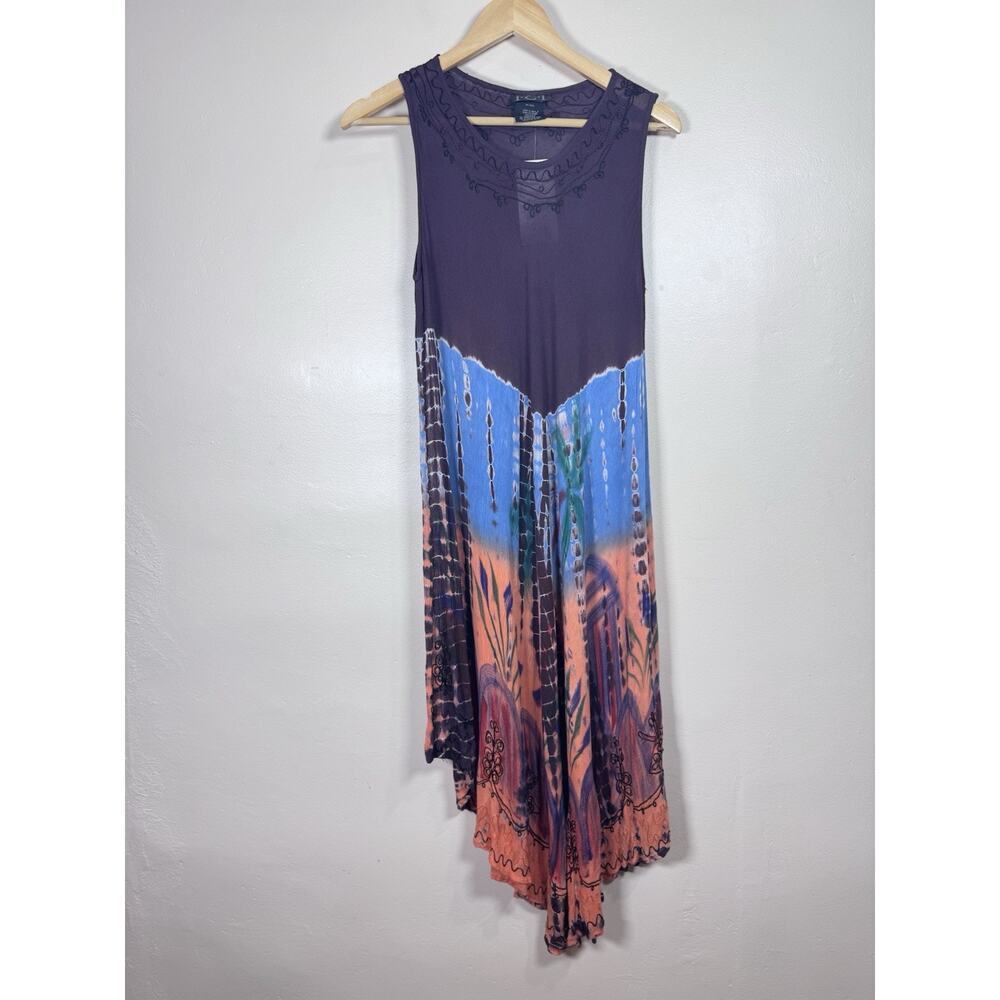 NWT I.C.I Womens Dress Tie Dye Embroidered Hippie Boho Free Size Rayon